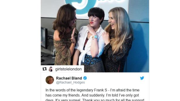 Rachael Blands Tweet zu ihrem Krebsleiden - sie selbst ist ganz rechts auf dem Foto abgebildet.