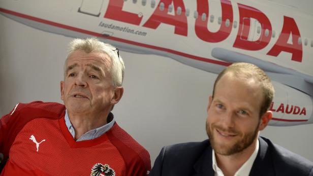 Ryanair-Chef Michael O&#039;Leary (links) und Laudamotion-Geschäftsführer Andreas Gruber.