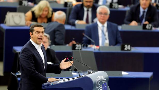 Greek Prime Minister Alexis Tsipras delivers a speech during a debate on the Future of Europe at the European Parliament in Strasbourg