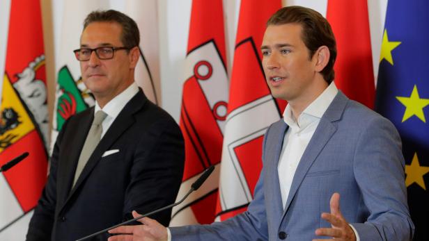 Sebastian Kurz (rechts), Heinz-Christian Strache nach einem Ministerrat.