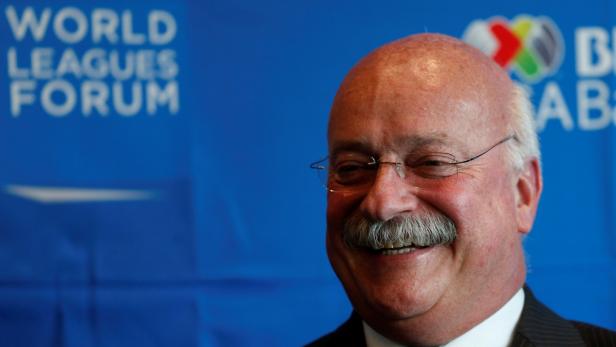 FILE PHOTO: Enrique Bonilla, President of the Mexican first division, smiles during a news conference after attending the World Leagues Forum in Mexico City