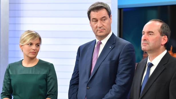 Katharina Schulze (Grüne) , Markus Söder (CSU), Hubert Aiwanger (Freie Wähler)