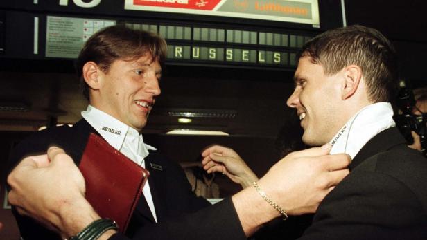 Erfolgsduo: Barisic und Kühbauer (re.) auf dem Weg zum Europacup-Finale 1996