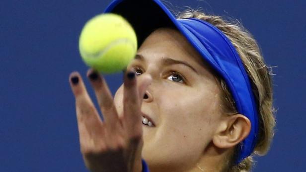 Eugenie Bouchard of Canada serves to Barbora Zahla