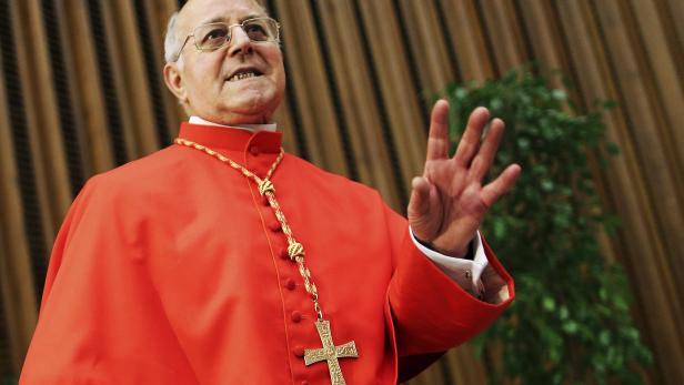 Newly elevated Cardinal Ricardo Blazquez Perez gestures during a meeting with friends and relatives after taking part in the Consistory at the Vatican