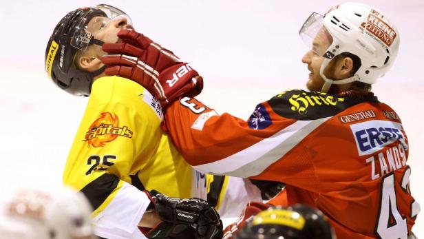 EBEL. Eishockey Bundesliga. EC KAC gegen PC Vienna Capitals.. Tomislav Zanoski, (KAC), Benoit Gratton (Caps). Klagenfurt, am 4.5.2013. Copyright Agentur Diener/Kuess Marktgasse 3-7/4/5/21 A-1090 Wien Austria Telefax +43 1 955 32 35 Mobil +43 676 629 98 51 Bank Austria Bank Nr. 12000 Account Nr. 00712 223 783 e-mail: agentur@diener.at Datenbank: www.diener.at ImageArchivist Demo