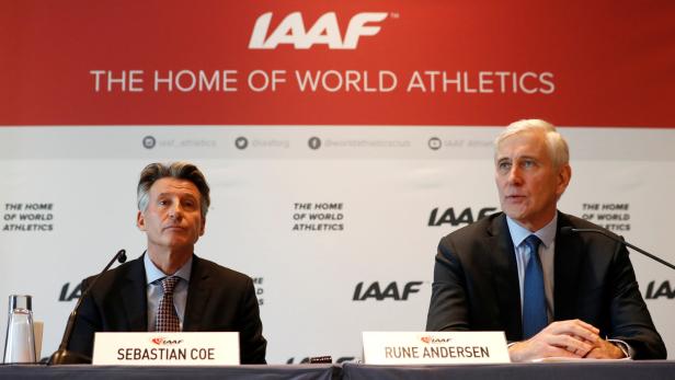 IAAF-Boss Sebastian Coe (li.) und WADA-Taskforce-Chef Rune Andersen