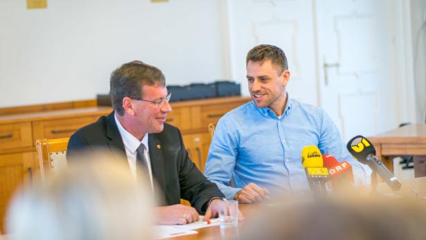 Klubobleute der Tiroler Regierung Jakob Wolf (ÖVP) und Gebi Mair (Grüne)