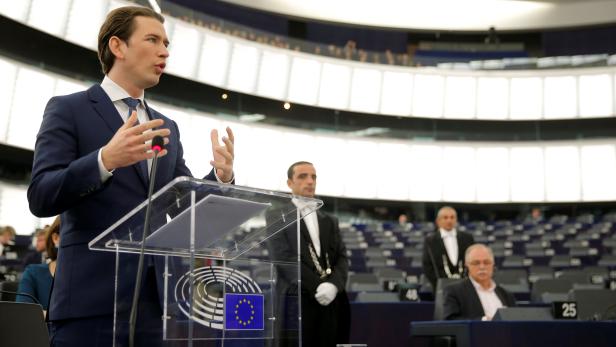 Austrian Chancellor Kurz delivers a speech during a debate at the European Parliament in Strasbourg