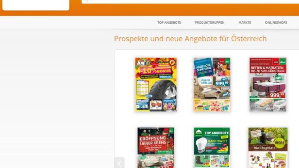 Eine Webseite mit Werbung für Angebote und Prospekte in Österreich.