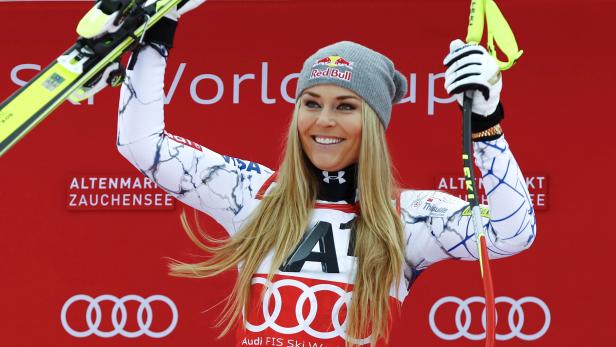 FILE PHOTO: Lindsey Vonn of the US after winning the women's Super G in Alpine Skiing World Cup in Zauchensee, Austria, on January 10, 2016