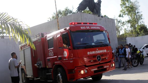 A fire truck is seen in front of the training center of Rio's soccer club Flamengo, after a deadly fire in Rio de Janeiro