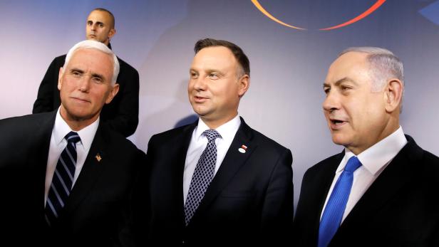 US-Vizepräsident Pence, Polens Präsident Duda und Premierminister Netanyahu