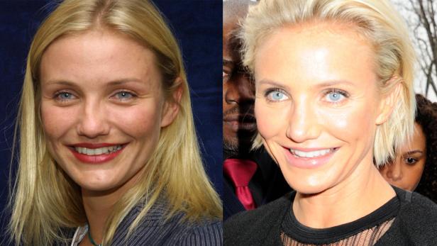 Ein Vergleich von Cameron Diaz, der ihr Aussehen im Laufe der Zeit zeigt.