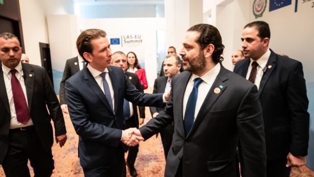 Kanzler Sebastian Kurz mit dem libanesischen Regierungschef Saad al-Hariri