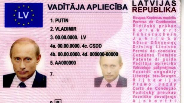 epa03655484 A police handout dated 06 April 2013 shows a counterfeit driver&#039;s license with the data and photo of Vladimir Putin. A young man was traveling with the document in a train from Salzburg to Munich on Saturday 06 April 2013, according to the police on 09 April 2013. The license was discovered and confiscated during routine checks. The 27 year-old bought the license for fun at a flea market in Russia. EPA/POLIZEIPRAESIDIUM OBERBAYERN SUED HANDOUT EDITORIAL USE ONLY/NO SALES