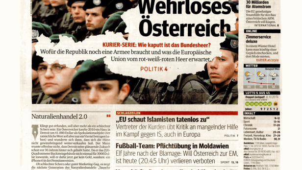 Schlagzeile vom 09.10.2014Wehrloses ÖsterreichKurier
