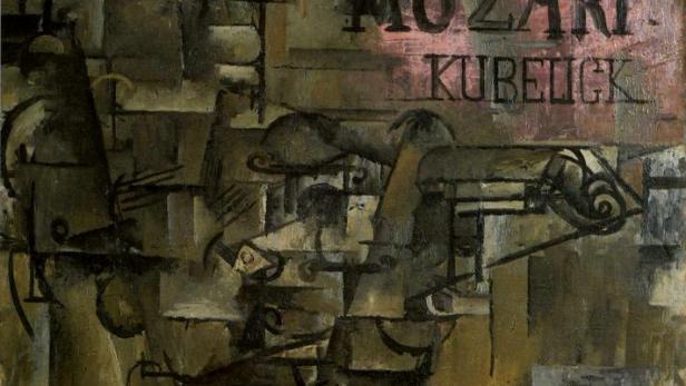 Ein kubistisches Gemälde mit den Worten „Mozart Kubelick“.