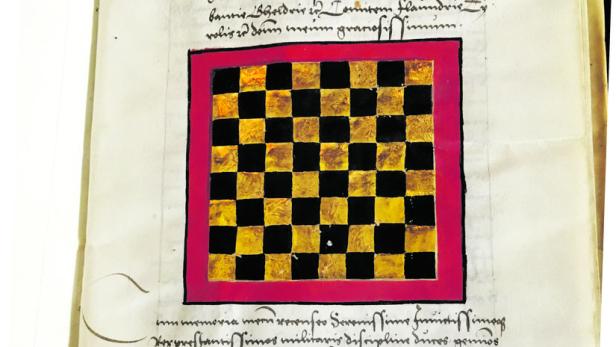 Fast schon abstrakte Kunst: Maximilian gewidmete Handschrift über das Schach als Glücksspiel