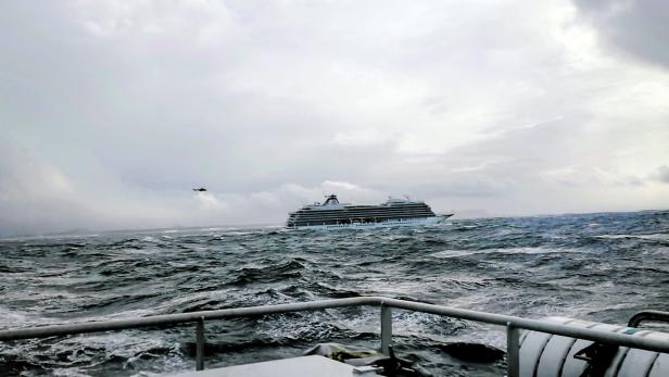 A cruise ship Viking Sky drifts towards land after an engine failure in Hustadvika