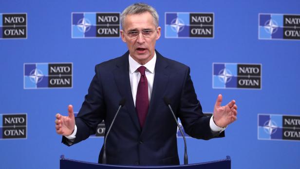 NATO Secretary General Jens Stoltenberg addresses a news conference on the alliance's annual report at NATO headquarters in Brussels