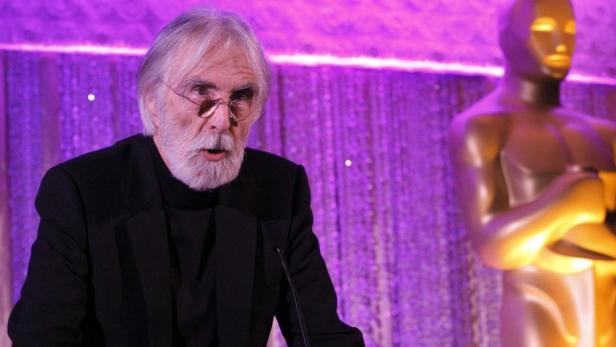 Director Michael Haneke of the Austrian film &quot;Amour&quot; speaks at the Oscars Foreign Language Film Award Directors Reception at the Academy of Motion Picture Arts and Sciences in Beverly Hills, California February 22, 2013. REUTERS/Mario Anzuoni (UNITED STATES - Tags: ENTERTAINMENT)