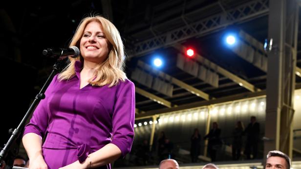 Slovakia's presidential candidate Zuzana Caputova speaks after winning the presidential election, at her party's headquarters in Bratislava