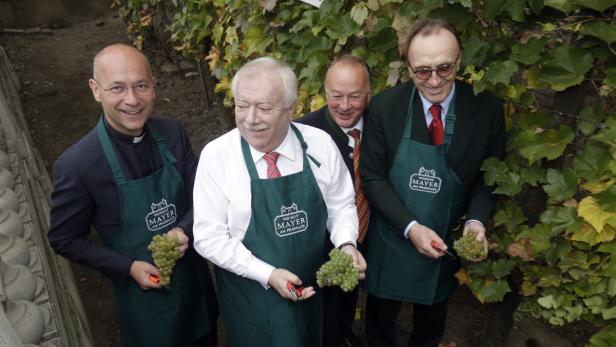 Dompfarrer Anton Faber, Bürgermeister Michael Häupl, Vizepräsident der Wiener Landwirtschaftskammer Herbert Schilling und Weinbauer Hans Schmid (v.li.n.re.)