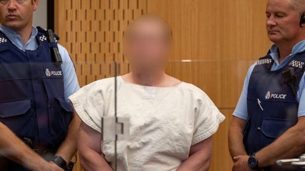 FILE PHOTO: Brenton Tarrant, charged for murder in relation to the mosque attacks, is seen in the dock during his appearance in the Christchurch District Court