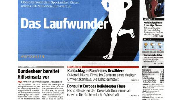 Titelseite des Kurier vom 7. August 2015 mit dem Titel „Das Laufwunder“.