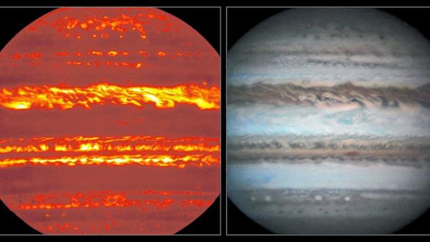 Jupiter: Einmal Infrarotbild, einmal das &quot;Original&quot;