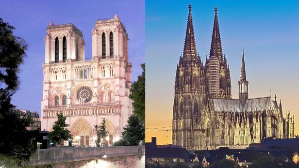 Zum Vergleich: Links Notre-Dame, rechts der Kölner Dom.