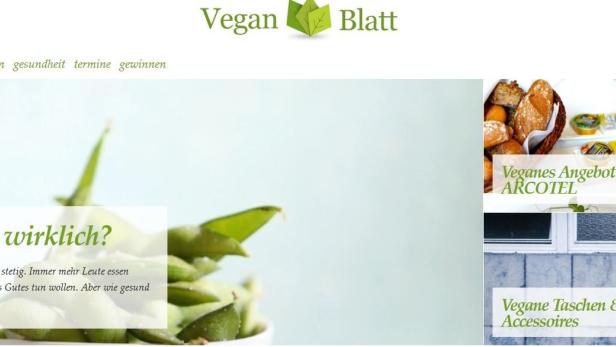 Die Webseite „Vegan Blatt“ mit Artikeln über vegane Ernährung und Produkte.