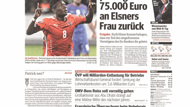 Schlagzeile vom 10.10.2014Justiz gibt 75.000 Euro an Elsners Frau zurückKurier