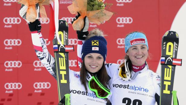 Ein rot-weiß-rotes Duo ganz oben am Stockerl hat es lange nicht mehr gegeben: Anna Fenninger (li.) und Elisabeth Görgl.