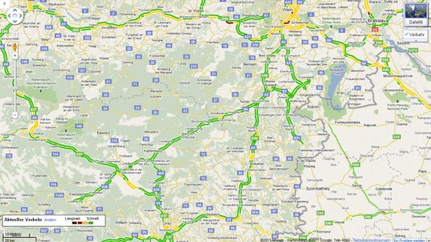 Google Maps mit Echtzeit-Verkehrsdaten
