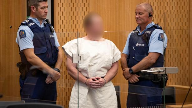 FILE PHOTO - Brenton Tarrant, charged for murder in relation to the mosque attacks, is seen in the dock during his appearance in the Christchurch District Court