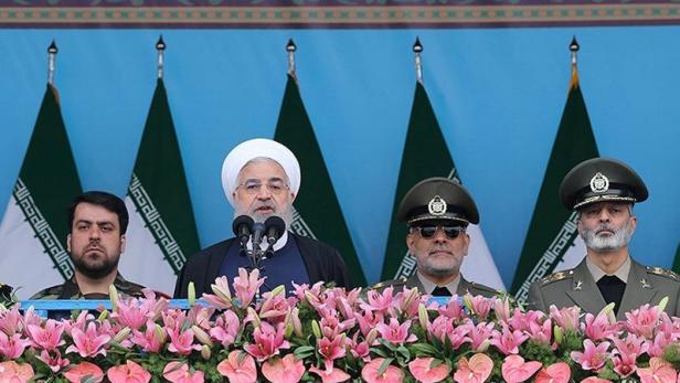 FILE PHOTO: Iranian President Hassan Rouhani delivers a speech during the ceremony of the National Army Day parade in Tehran