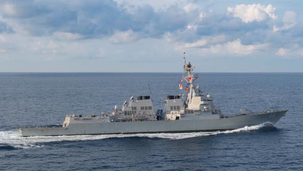 The Arleigh Burke-class guided-missile destroyer USS Preble (DDG 88) transits in the the Indian Ocean