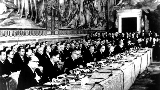 Bedeutende Europäer: Die Begründer der EWG, die 1957 die Grundlage für den längsten Frieden in Europa seit Langem gestaltet haben.