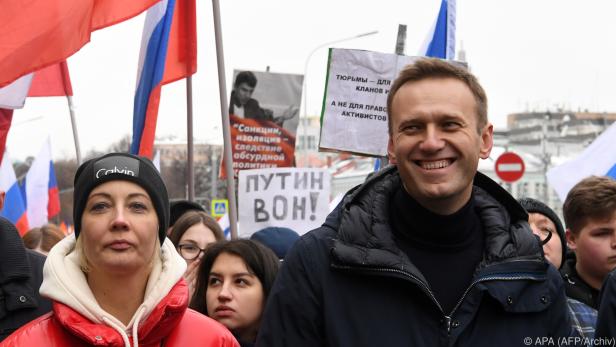 Oppositionsführer Nawalny auf einer Demonstration im Februar