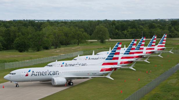 FILE PHOTO: Handout photo of American Airlines Boeing 737 MAX jets sit parked at a facility in Tulsa, Oklahoma