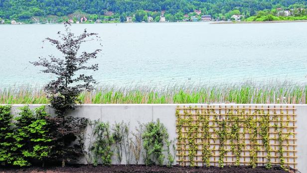 Nur von einer Anhöhe aus ist der Blick über die Mauer auf den See gewährleistet.
