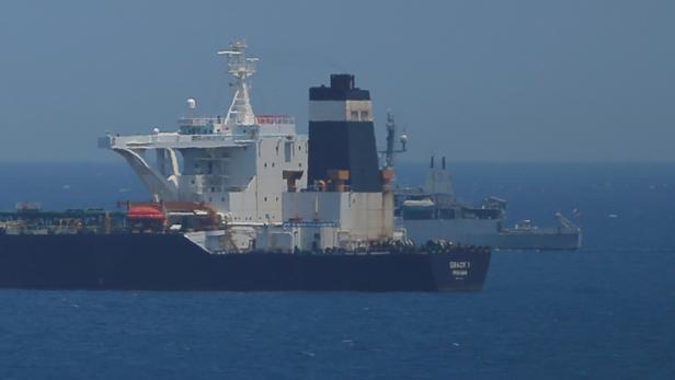 FILE PHOTO: Oil supertanker Grace 1 sits anchored in waters of the British overseas territory of Gibraltar