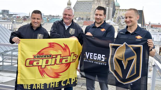 Partner: Misha Donskov und Mike Kelly von Las Vegas mit Christian Dolezal und Franz Kalla (v. li.) von den Capitals