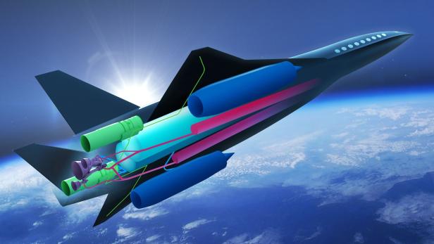 Eine Illustration eines Raumflugzeugs über der Erde.