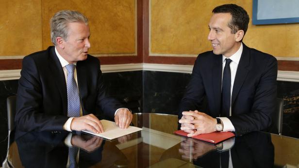 Am 17. Mai 2016 trafen Vizekanzler und Bundesminis… Reinhold Mitterlehner und Christian Kern, Archivfoto