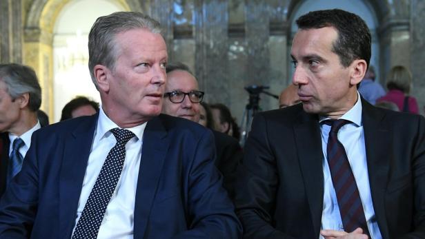 DISKUSSION "WIRTSCHAFTSPOLITISCHES PROGRAMM ÖSTERR Bundeskanzler Christian Kern (SPÖ) und Vizekanzler Reinhold Mitterlehner (ÖVP), Archivaufnahme