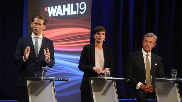 ÖVP-Chef Sebastian Kurz, SPÖ-Chefin Pamela Rendi-Wagner, FPÖ-Chef Norbert Hofer