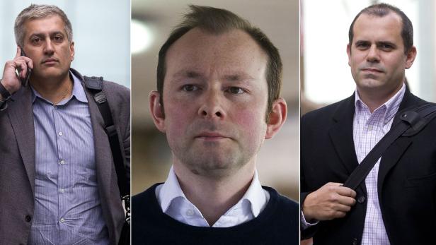 Ex-Barclays-Mitarbeiter (v.l.) Jay Merchant, Jonathan Matthew und Alex Pabon.